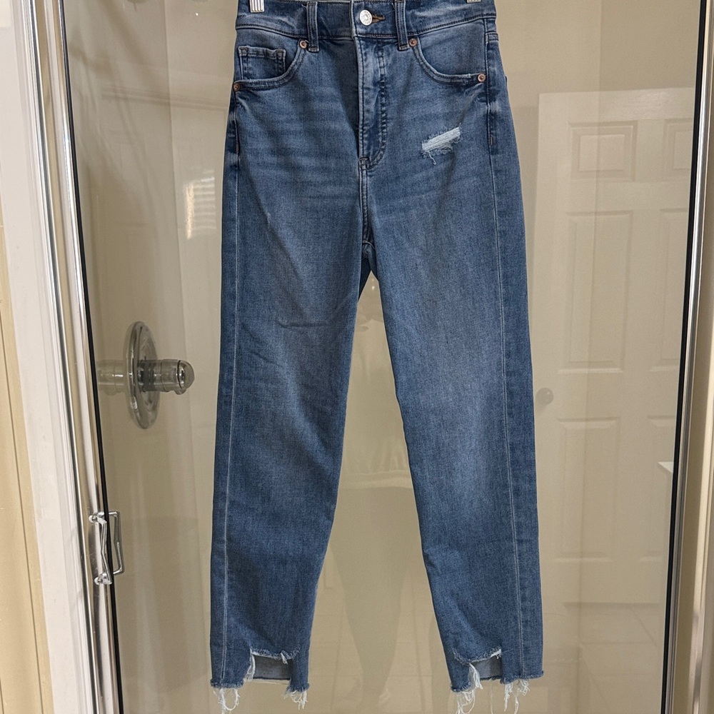 Express Blue Distressed Ankle Jeans